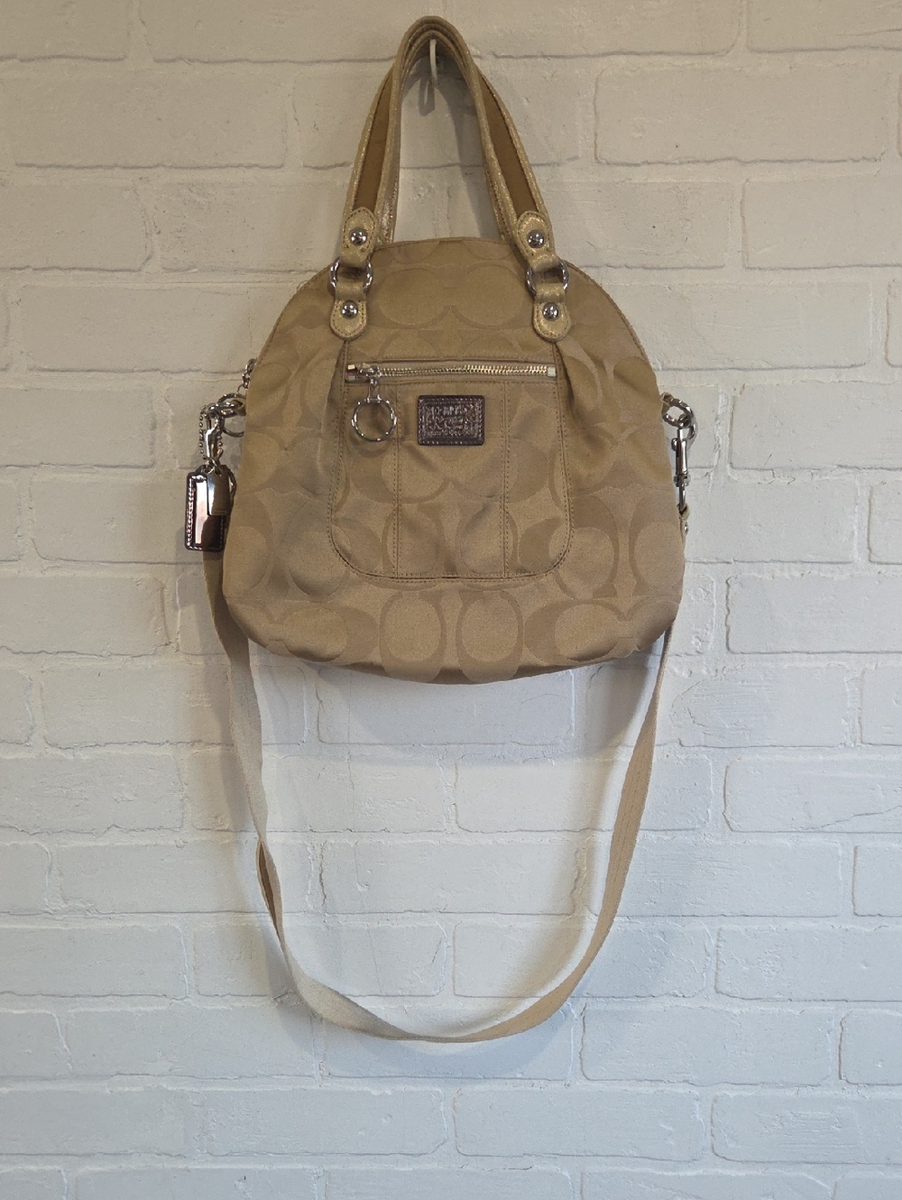 Coach Tan Signature Canvas Shoulder Bag with Crossbody Strap